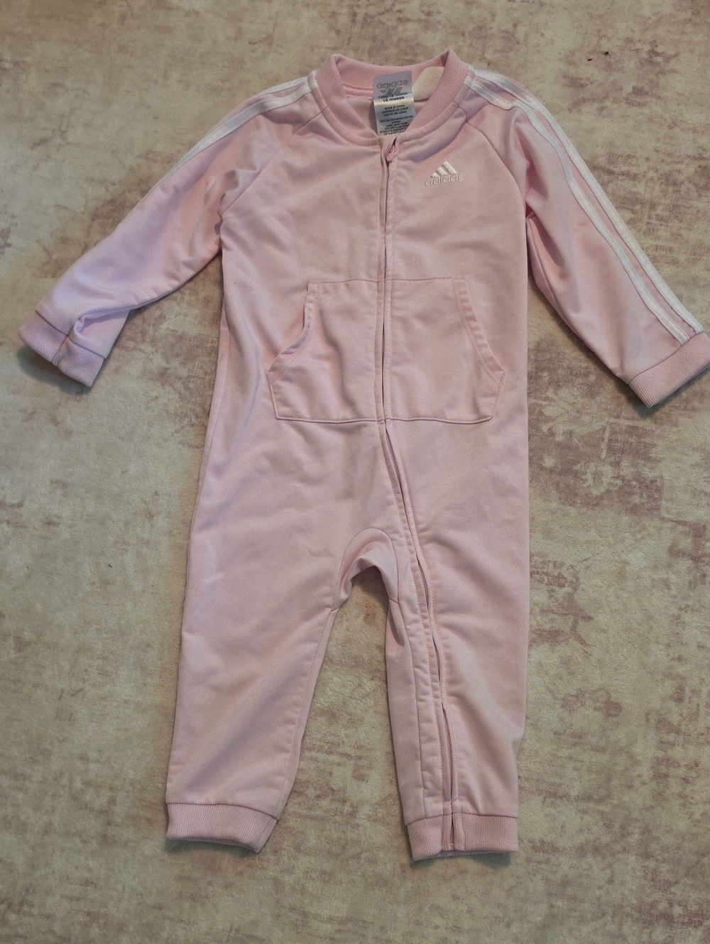 adidas Pink Baby One-Piece Zip Romper with Stripe Detail